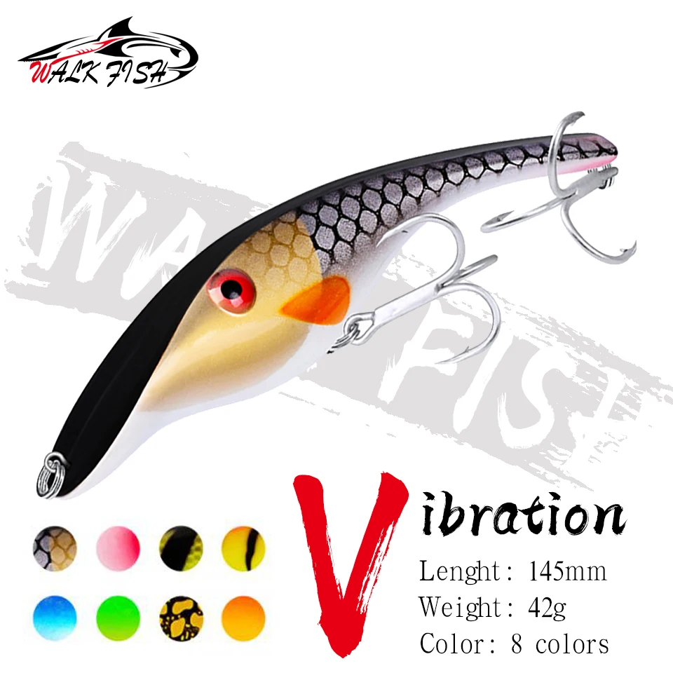 WALK FISH 145MM 42G VIB Vibration Fishing Lure Pencil Floating Undberg Stalker Musky Muskie 3D Eyes Wobbler Fishing Bait