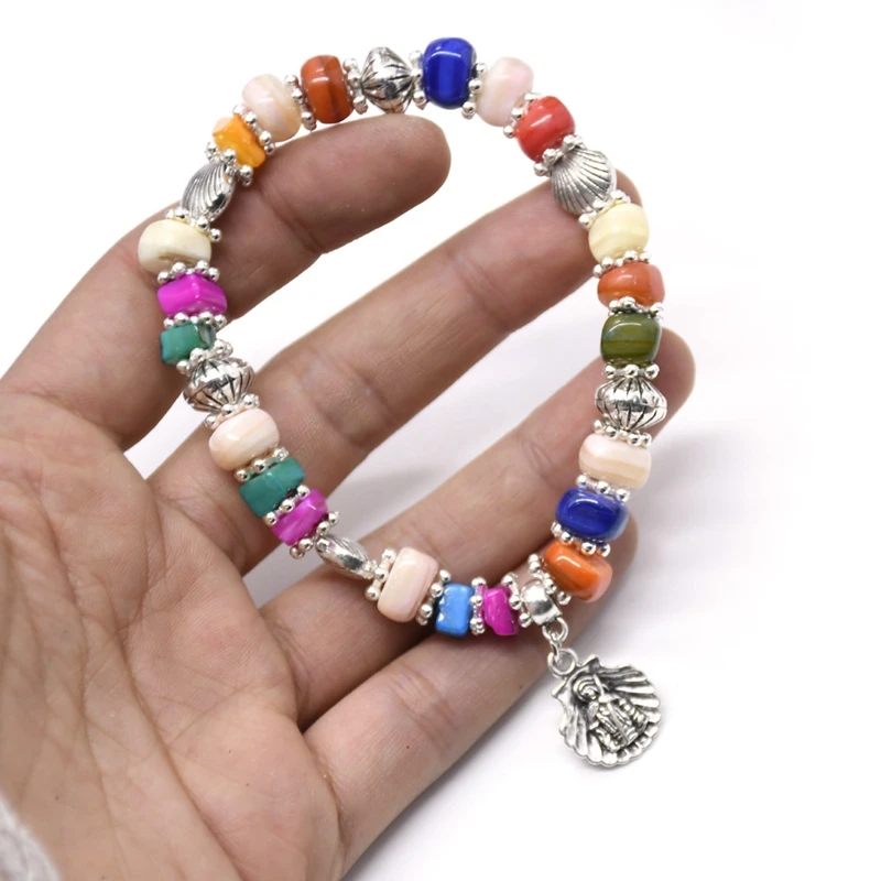 QIGO Colors Shell Pendant Santiago Strand Bracelet For Women Religious Jewelry