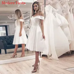 Simple Satin Short Wedding Dress Robe De Mariee suknia ślubna Vestidos Longue Formal Bride To Be Vestido De Novia MF0033