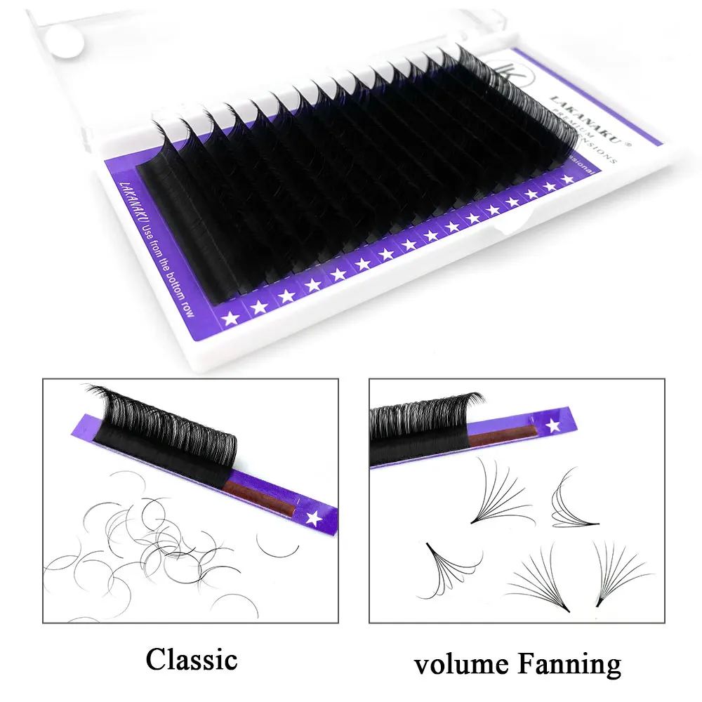 LAKANAKU Classical Mink Eyelashes Extensions Supplies False Silk Volume Extension Trays 8-18mm Professional Cilios