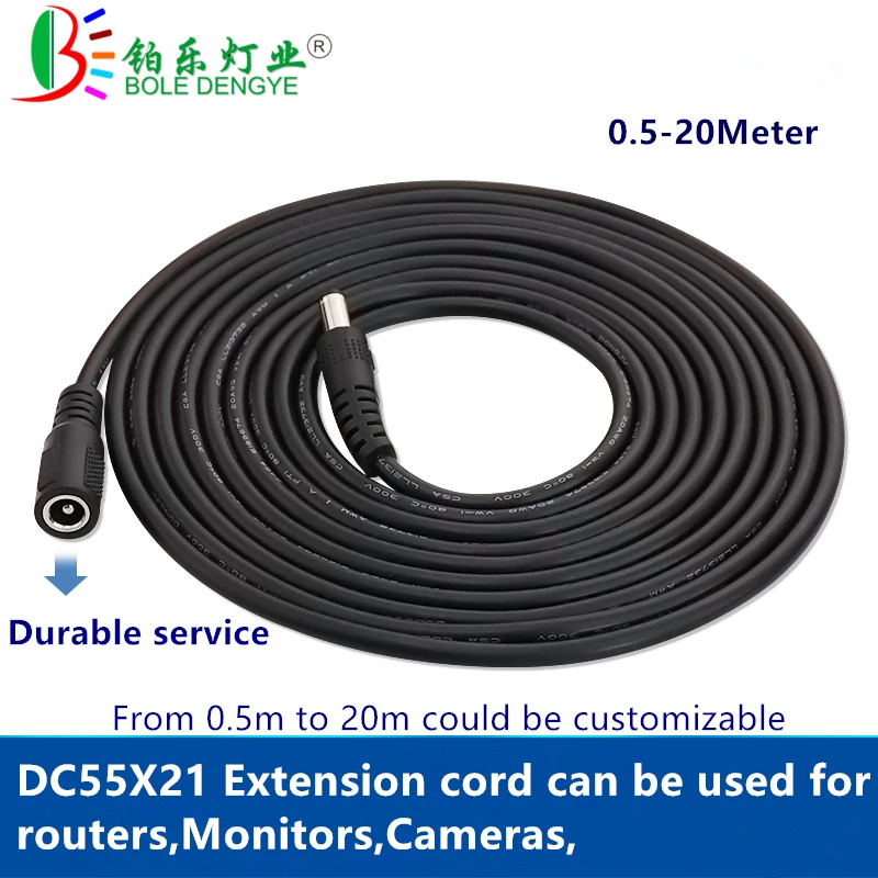 Extension cable male female DC  power cord wire 5.5mm*2.1mm extend wire 1m/2m/3m/5m/10m/15m/20m for LED power Adapter  CamerCCTV