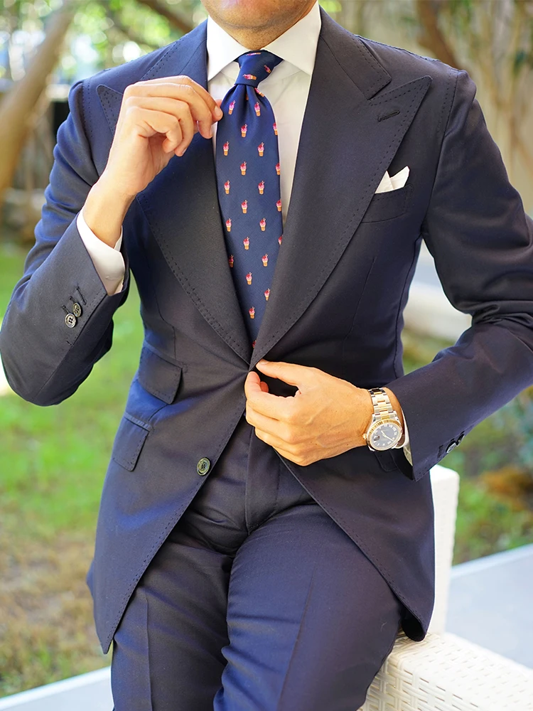 

ANNIEBRITNEY Dark Blue 2 Piece Slim Men Formal Suit Tailor Made Groom Wedding Tuxedo 2 Piece Prom Wedding Business Men Suit Set