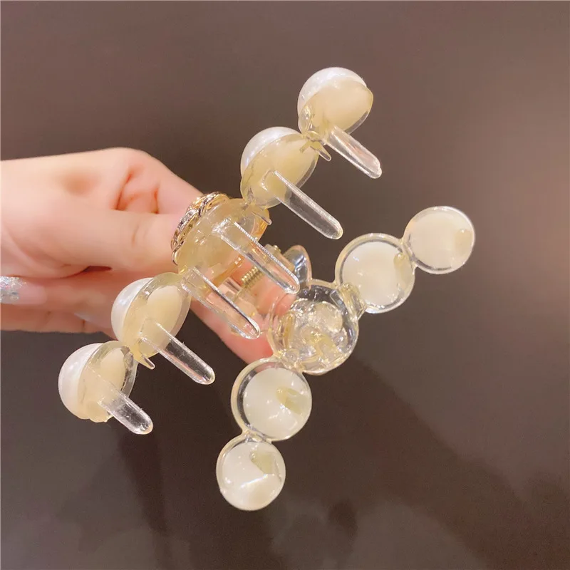 2024 New Korean Acrylic Pearl Hair Clamps Headdress Fashion Elegant Camellia Pearl Crown Hair Accessories Hair Crabs Wholesale image 5