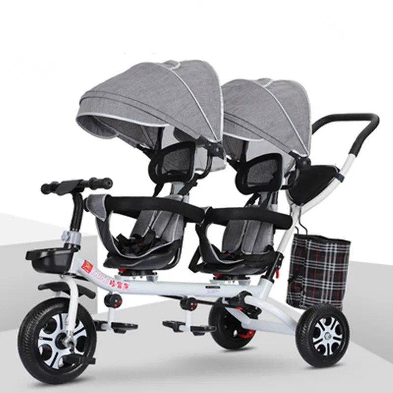 Second child, double children's tricycle, twin baby bicycle, infant trolley, portable 7-year-old large child