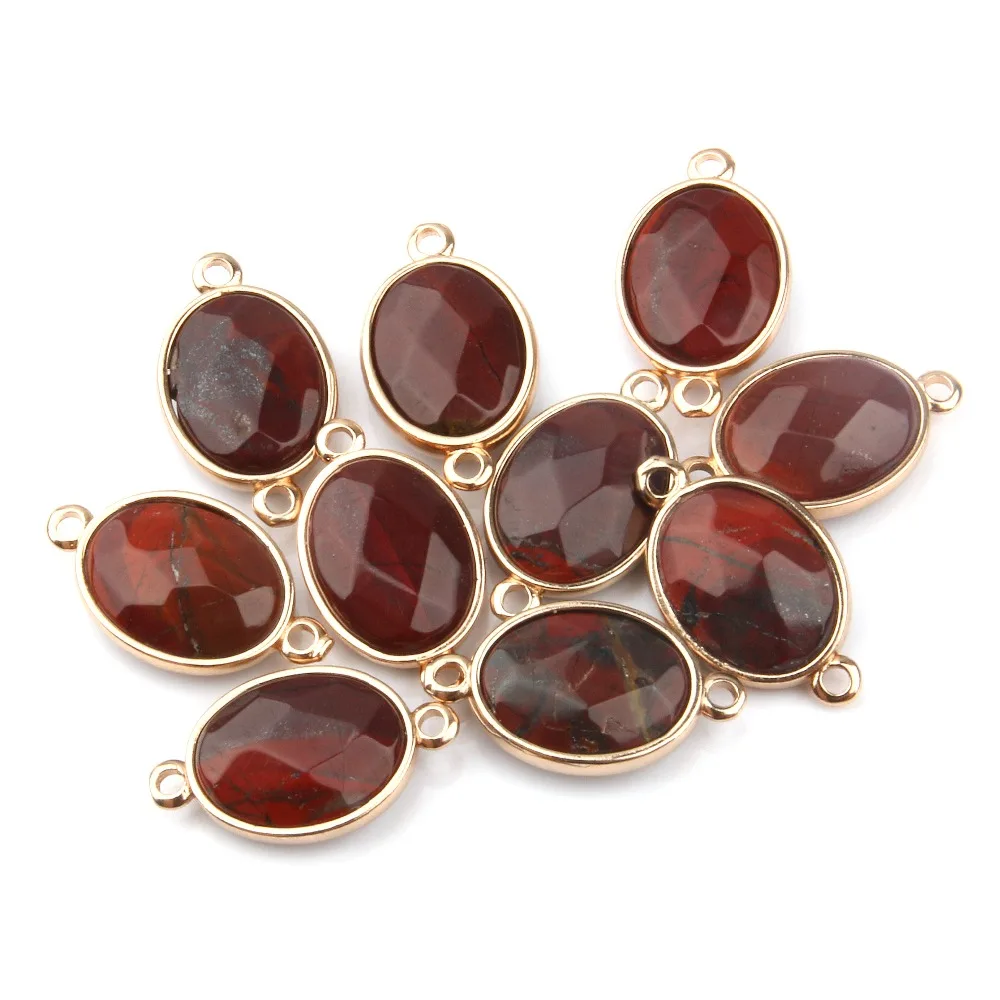 Natural Stone Water Drop Shape Rose Quartzz/Tiger Eyes Pendant Double hole connector DIY for Necklace or Jewelry Making