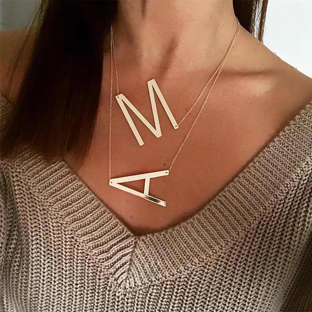 Fashion Initial Letter Necklaces For Women Men Stainless Steel A B C D E F G H M N Alphabet Jewelry Collar Halloween Gift