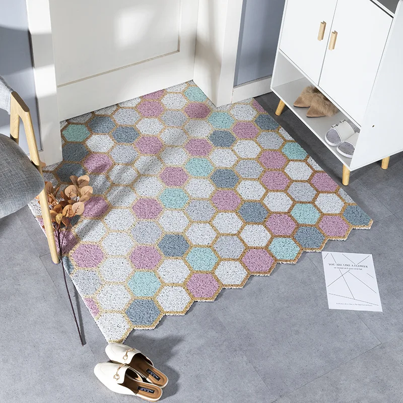 

PVC Silk Loop Door Mat, Geometric, Lrregular Shape Rug, Anti-slip Floor Mats, Nordic Minimalist Carpet, Can be Cut