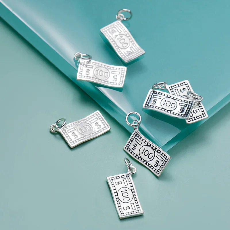 

1pc 925 Sterling Silver Cute $100 Dollar Pendants 20x12mm Women Men Bracelets Necklace Silver Charms DIY Fine Jewelry Findings
