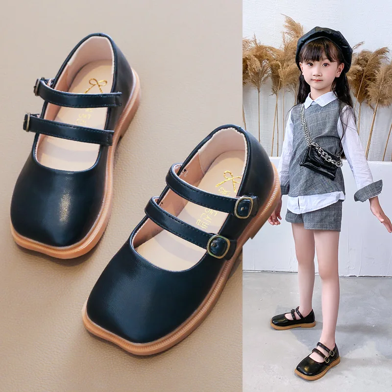 2 5 7 9 10 Year Kids Fashion Retro Child Flats Princess Dress Shoes Elegant Baby Girl Leather Shoes For Little Girls 2021 Autumn