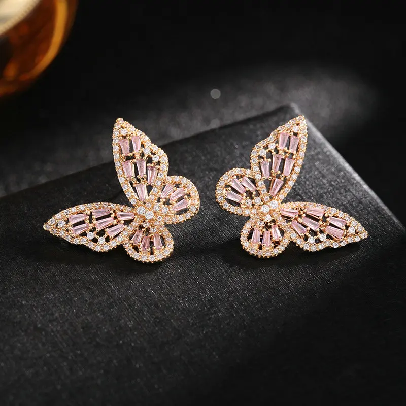 

1pair Full-jewelled CZ Butterfly Shaped Earring Studs Sexy Luxury Earring Studs Fashion Jewelry for Woman Gift 5 Color