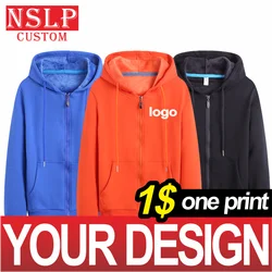 NSLP Zipper Hooded Cardigan Men's and Women's Same Couple Clothes Fall/Winter Solid Color Sweater Customized Personalized Logo