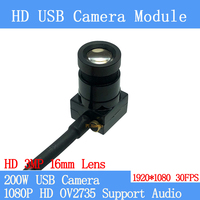 3MP 16mm Lens 1080P Full HD USB Camera Module MJPEG 30fps High Speed CCTV Linux UVC Android Webcam Mini Surveillance camera