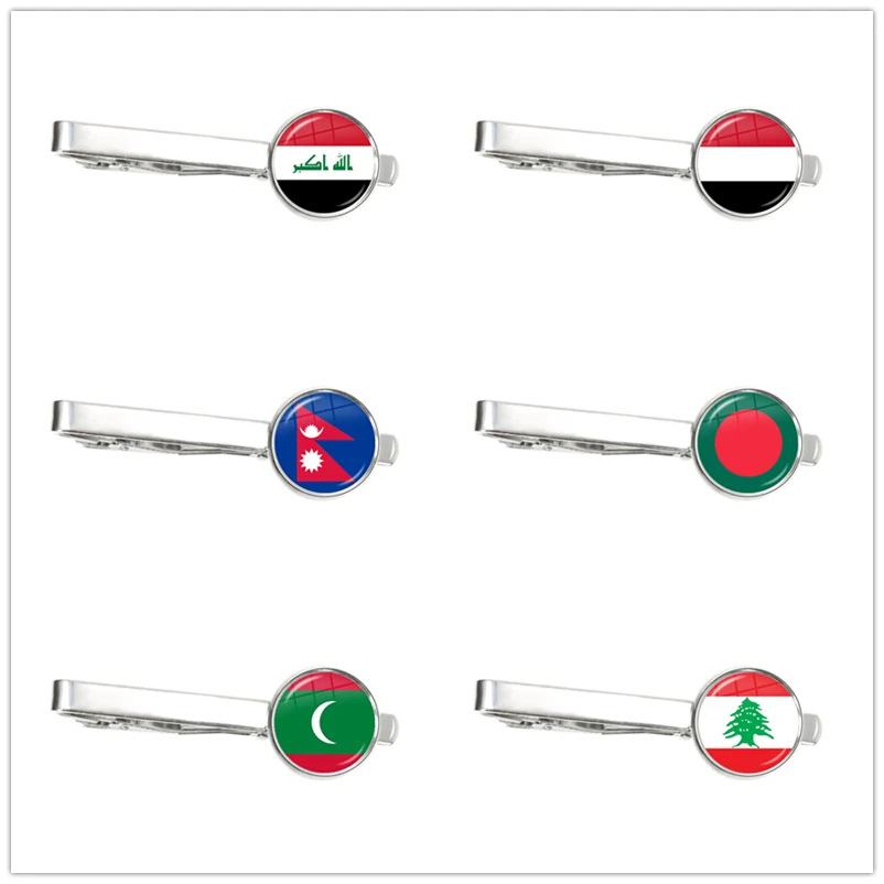 Iraq,Yemen,Nepal,Bangladesh,Maldives,Lebanon National Flag Glass Cabochon Tie Clip Ornament for Male Gentleman Gift