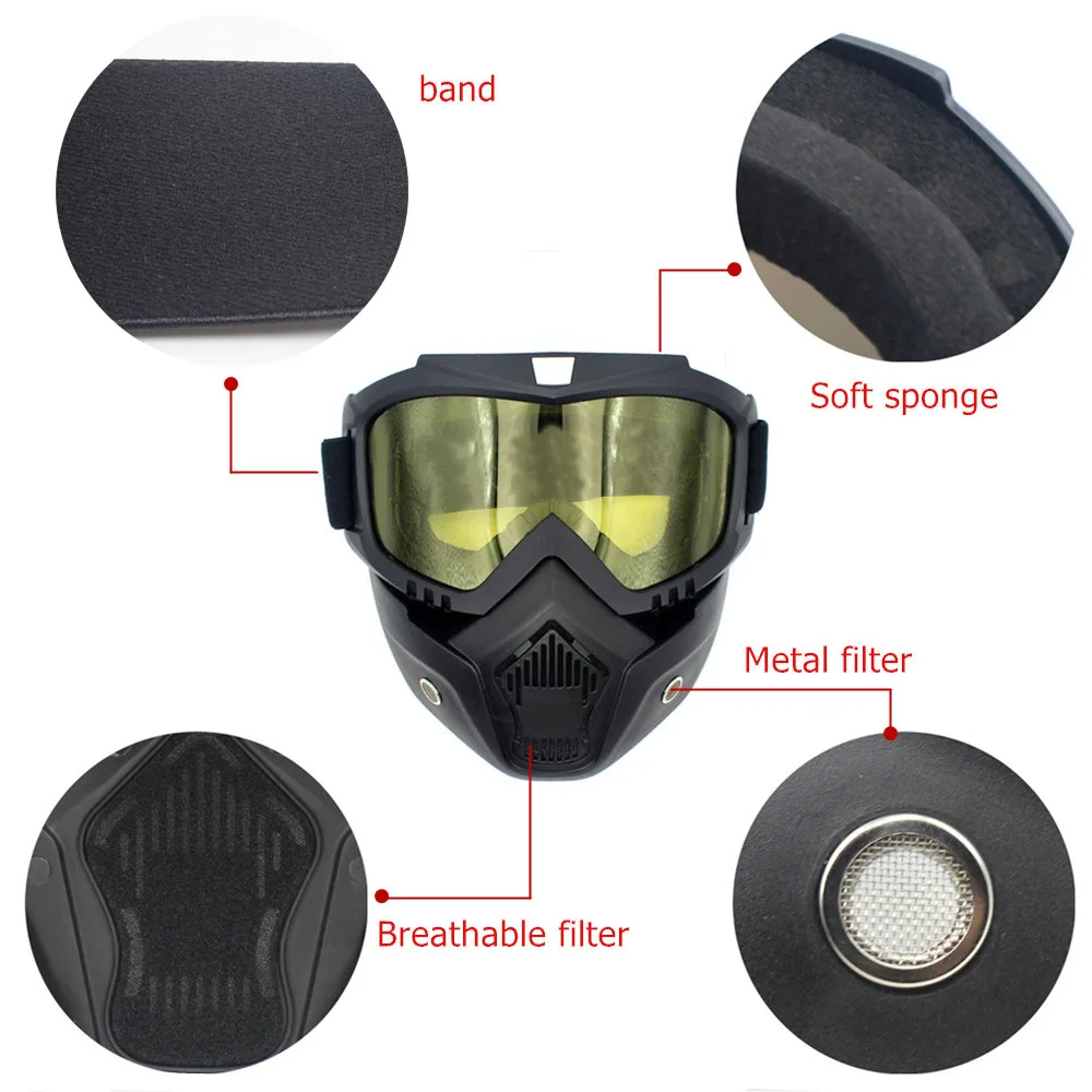 Mask Motocross Goggles Sun Ski Skate Glasses Vintage Face Helmet Mask Detachable Motocross Goggles Scooter Jet Helmets Goggles