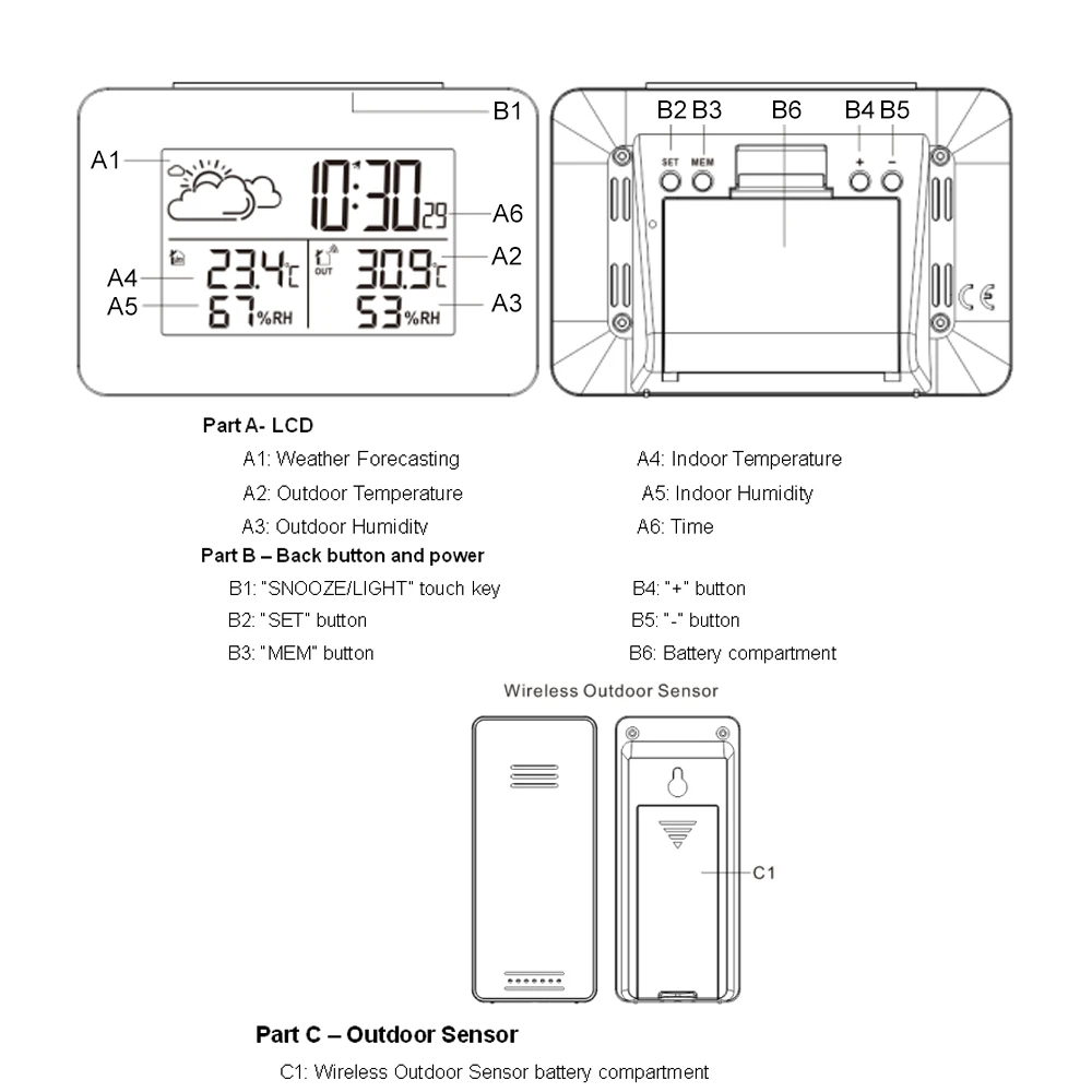 FanJu-estación meteorológica con alarma, reloj electrónico Digital inalámbrico, Sensor de pronóstico, Snooze, reloj de mesa, termómetro DCF,