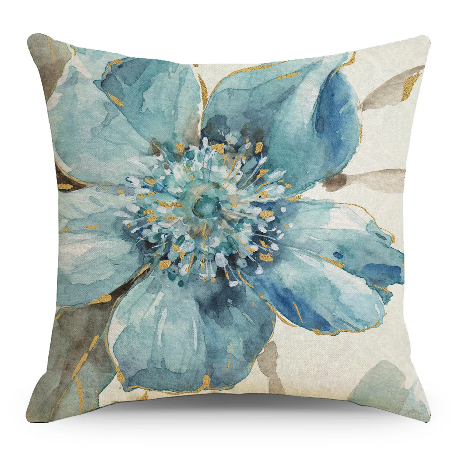 Vintage Watercolor Painting Blue Floral Cushion Cover Linen Birds Roses Unikko Pillows Case Sofa Chairs Throw Pillows Home Decor