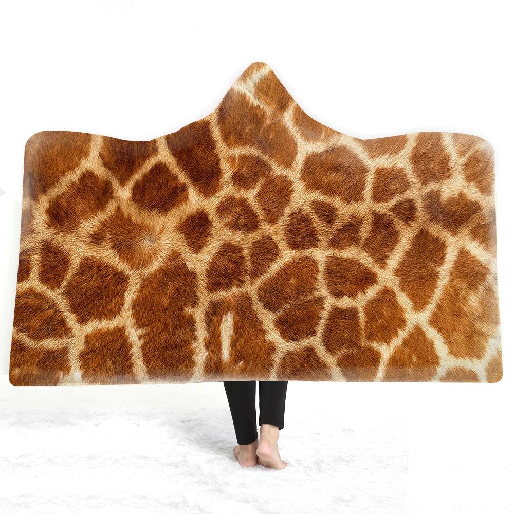 Animal Fur Hooded Blanket, Tiger Skin,Giraffe, Zebra,Snake Print,Warm Sherpa Fleece,Sofa Couch Throw,Holiday Gift,Drop Shipping