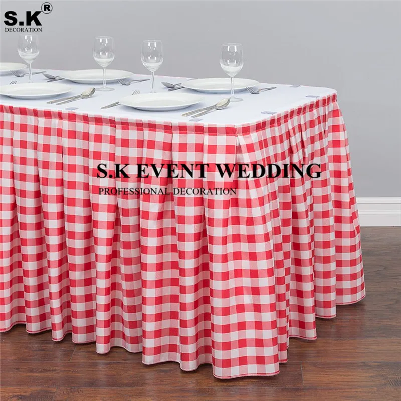 10ft Long Checkered Table Skirt Buffalo Plaid Gingham Polyester Table Skirts Banquet Wedding Table Cloth Decoration