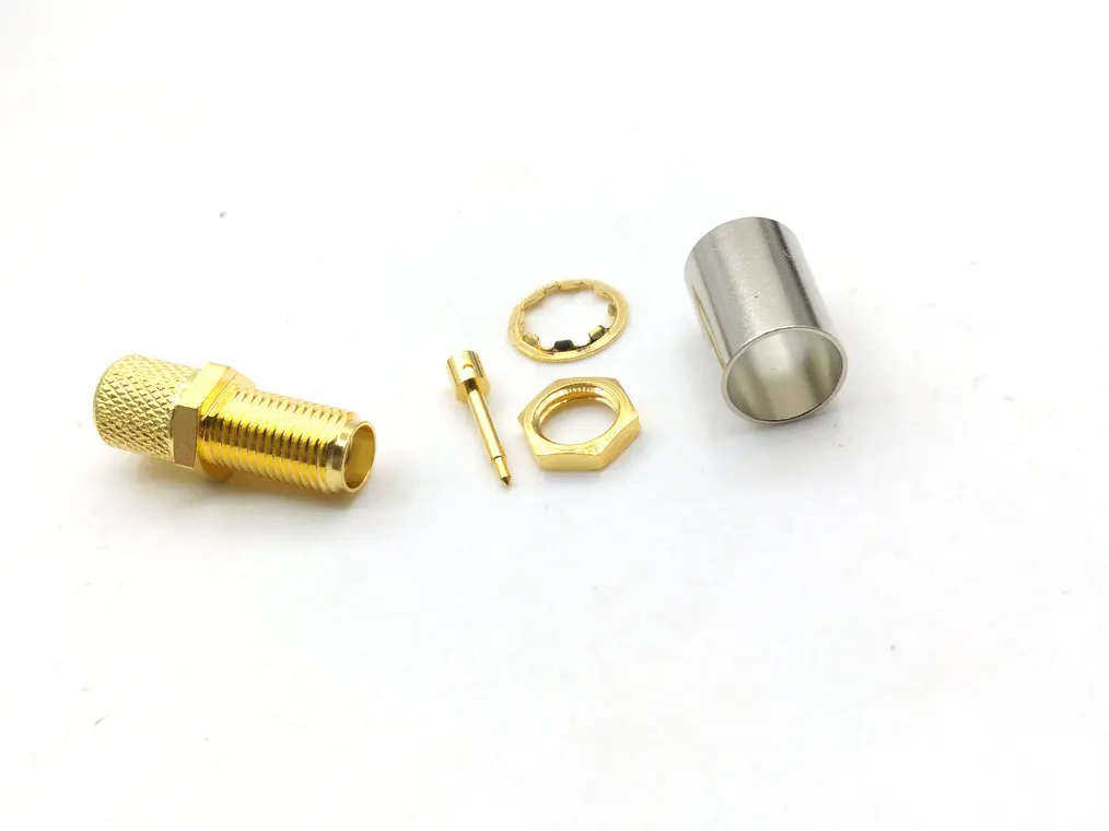 Imagem -02 - Bronze Rg6 Rp-sma Conector Fêmea Crimp Cabl para Rg6 Rg5 Lmr300 5d-fb Cabo 100 Peças de