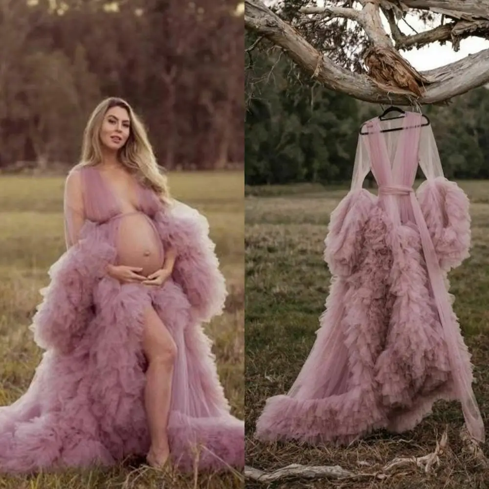 Roupão de maternidade feminino, vestidos longos de tule, roupão de banho, feito sob encomenda, para festa de aniversário, de noiva