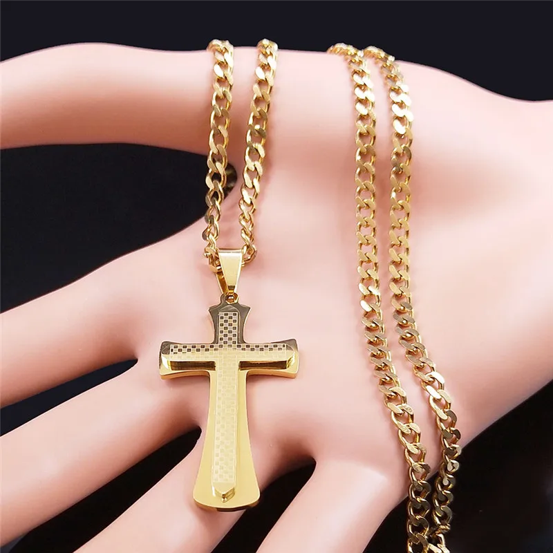 2024 Mode Edelstahl Kreuz Choker Halskette für Frauen/Männer Gold Farbe Halskette Anhänger Schmuck Kragen cruz n3447s05