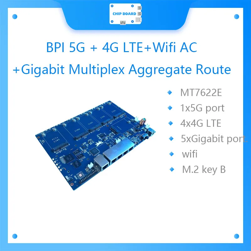 

Banana PI BPI 5G + 4G LTE+Wifi AC+Gigabit Multiplex Aggregate Route