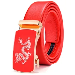Cinturón rojo con hebilla automática para hombre y mujer, cinturón de moda, gran vendedor, 100cm-120cm, 130cm