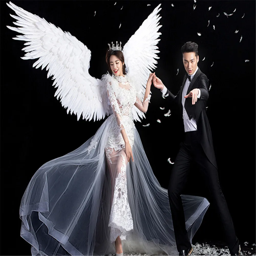 

White feather wings devil angel Halloween wings Model stage show catwalk Displays shooting props Fashion accessories