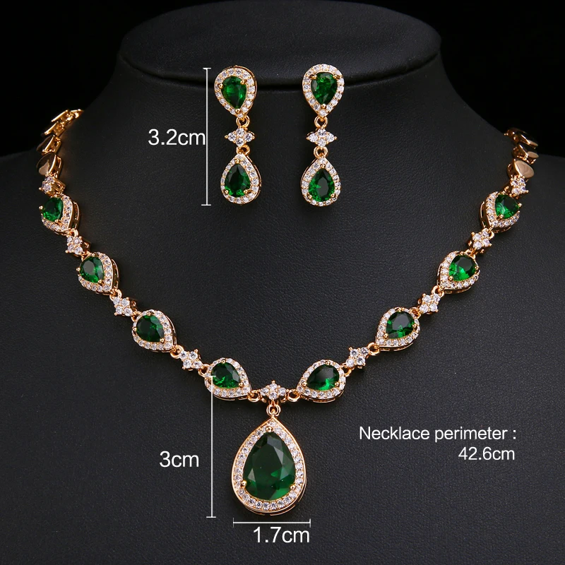 Emmaya New Arrival Green Waterdrop Appearance Zirconia Charming Costume Accessories Earrings And Necklace Jewelry Sets