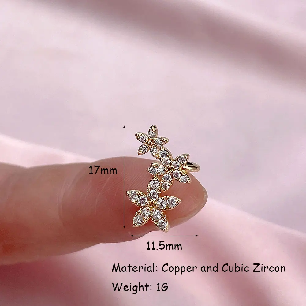 1Pcs Korean New Sweet Cute Crystal Flowers Clip Earrings For Women Fashion Shiny Zircon Ear Cuff  Ear Wrap Party Jewelry Gifts