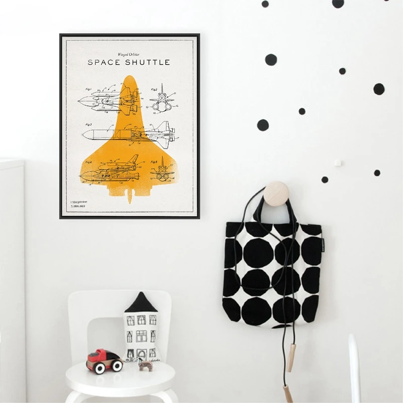 Space Shuttle Patent Vintage Poster Prints Kids Room Decor Retro Wall Art Canvas Painting Picture Boys Gift Wall Decoration