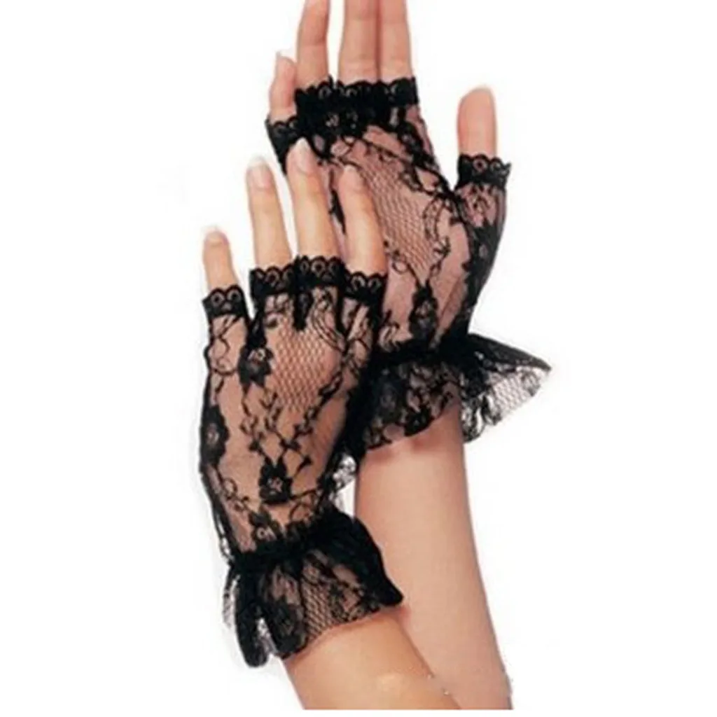 Ladies Sexy Short Black Lace Fingerless Gloves Net Goth Gothic Casual Lace Accessory Fingerless Glove Female 2020 New