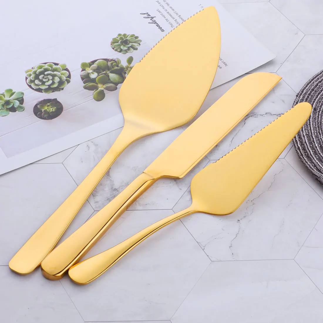 1pc/2pc/3pc Gold Stainless Steel Cake Shovel Knife Pizza Cheese Server Cake Divider knives Baking Tools Bakery Kitchen utensil