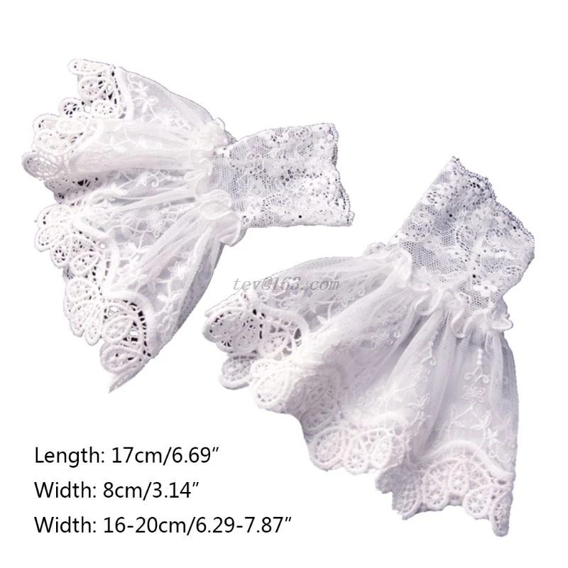 Female Sweater Fake Sleeves Hollow Out Crochet Floral Lace Horn Cuffs Embroidery Flounces Ruffles Elastic Wrist Warmers