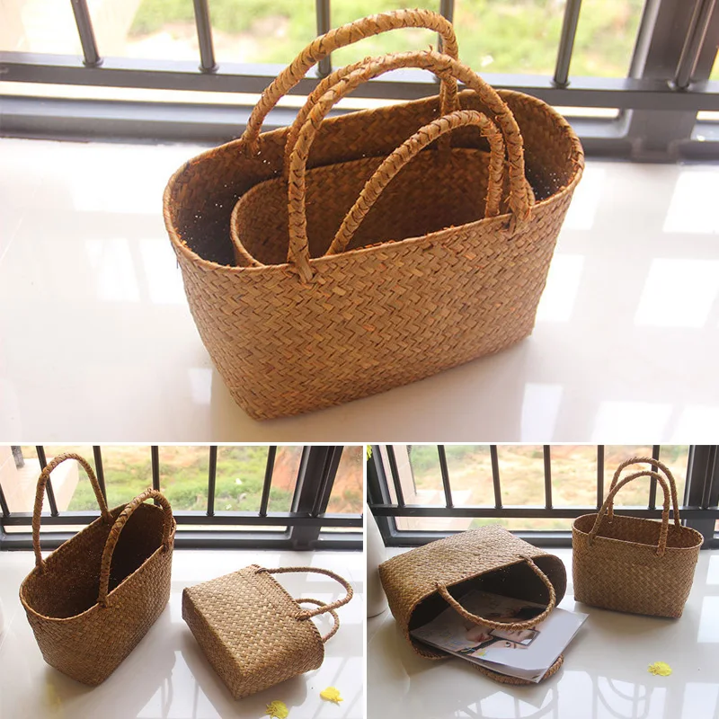 Seaweeds Woven Basket Flower Basket Garden Succulent Bag Flower Basket Crafts Storage Basket Women Handbag Summer Beach Bag New