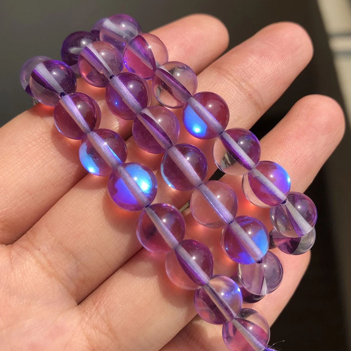 Matte Kristallglasperlen, gefrosteter Mondstein, glitzernd, rund, lose Perlen für die Schmuckherstellung, DIY-Halskette, Armband, 15 Zoll – Detail 8