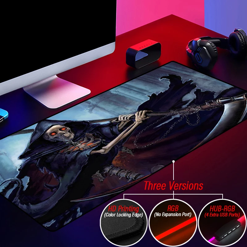 Extreme-Color RGB Grim Reaper Mouse Pad Custom Sickle Computer Hub 4 Port USB PC Accessories Mousepad With LED Backlit Playmat