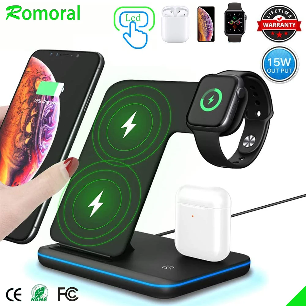 15W Wireless Charger Stand 3 in 1 Qi Fast Charging Dock Station for Apple Watch iWatch 5 4 3 AirPods Pro For iPhone 11 XS XR X 8