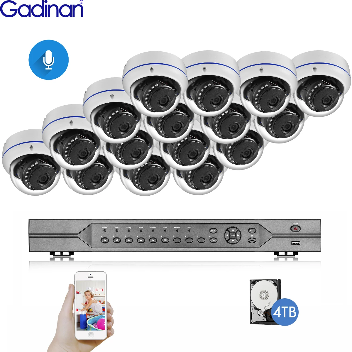 

Gadinan 16CH 4K POE NVR with 5MP 4MP Face Detection CCTV IP Camera Kit System Audio Outdoor Waterproof Home Surveillance Set