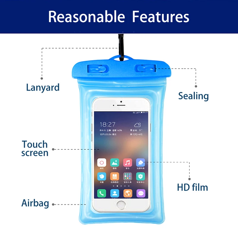 6.5\'\'Phone Waterproof Air Floating Swimming  Bag Underwater Phone Case for River Trekking Boating Diving Surfing Water Sports