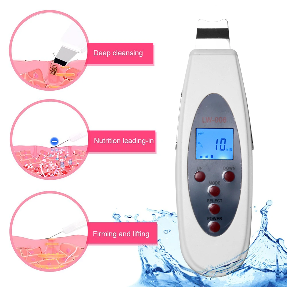 25KHz Ultrasonic Skin Scraper Deep Cleaneing Exfoliator Blackhead Remover Sonic face Cleanser Scrubber Face Massage Machine