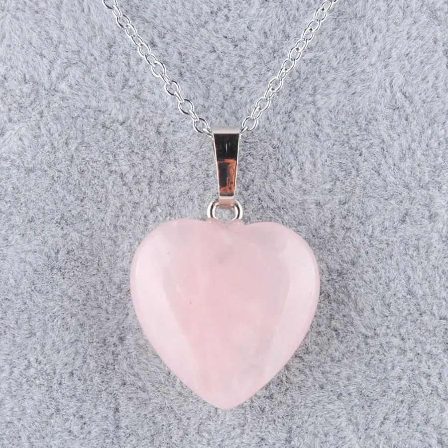 WOJIAER Couple Pendant & Necklace Jewelry Natural Rose Quartz GemStone Bead Heart Reiki Woman Suspension Chain 18\