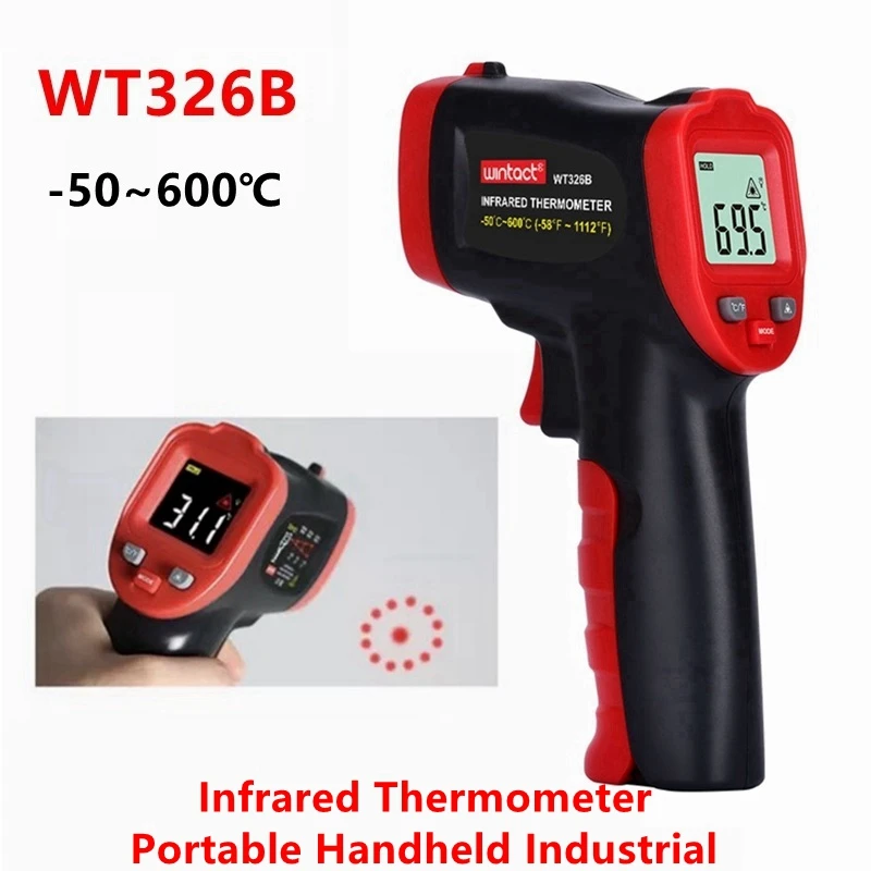 

5PCS WINTACT -50~600℃ WT326B Digital Infrared Thermometer Non-Contact Laser Temperature Meter Gun Electronic Industrial