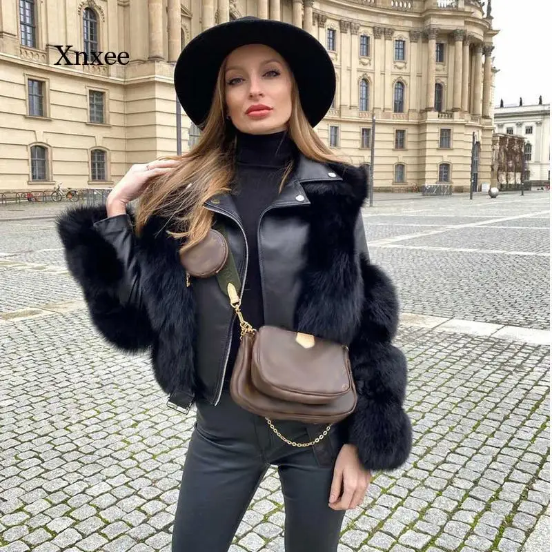 Autumn and Winter Women's Artificial Fox Fur Coat Thickened Warmth Slim Locomotive Pu Leather Jacket Casual Retro Jacket