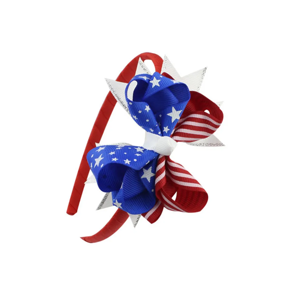 Prowow 4th Of July Girl Hairbands For Children Hair Accessories Festival Party Hairband Stars Striped Patchwork USA Hair Bows