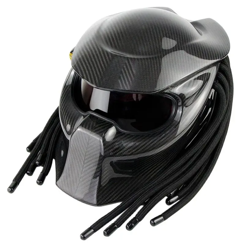 

DOT Approved light weight carbon fiber motorcycle helmet full face predator red led light helmet with lens and braids