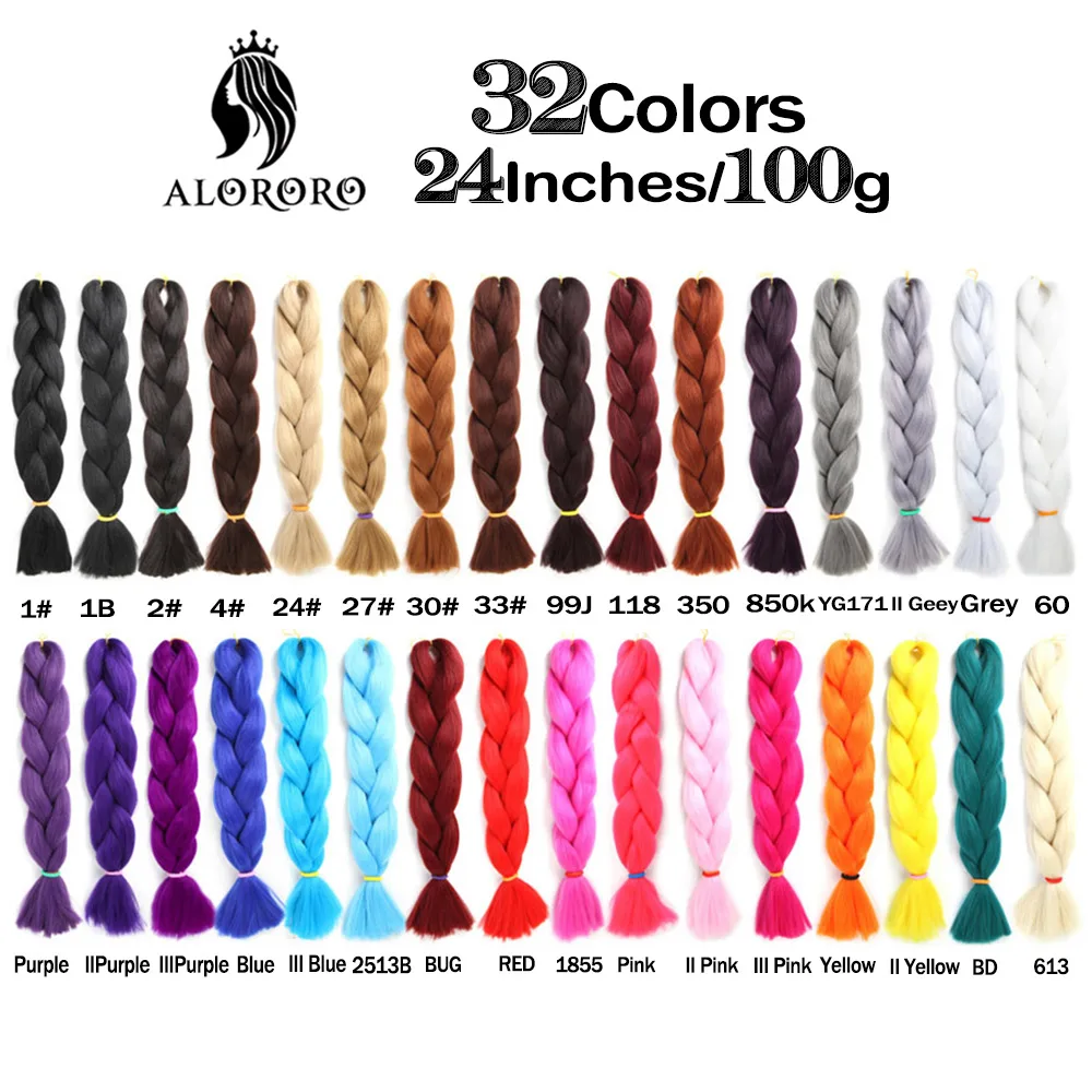 Pelo trenzado de 24 pulgadas para trenzas africanas, cabello sintético, 4 unids/paquete, colores puros, Kanekalon para cabello trenzado Jumbo, venta al por mayor