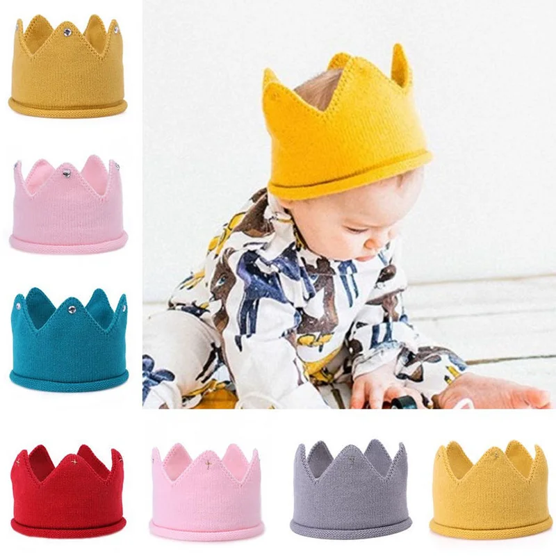 Baby Hat Girls Crown Knitted Cap Toddler Empty Top Hats Newborn Design Woolen Yarn Bonnet Children Soft Solid Beanies Casquette