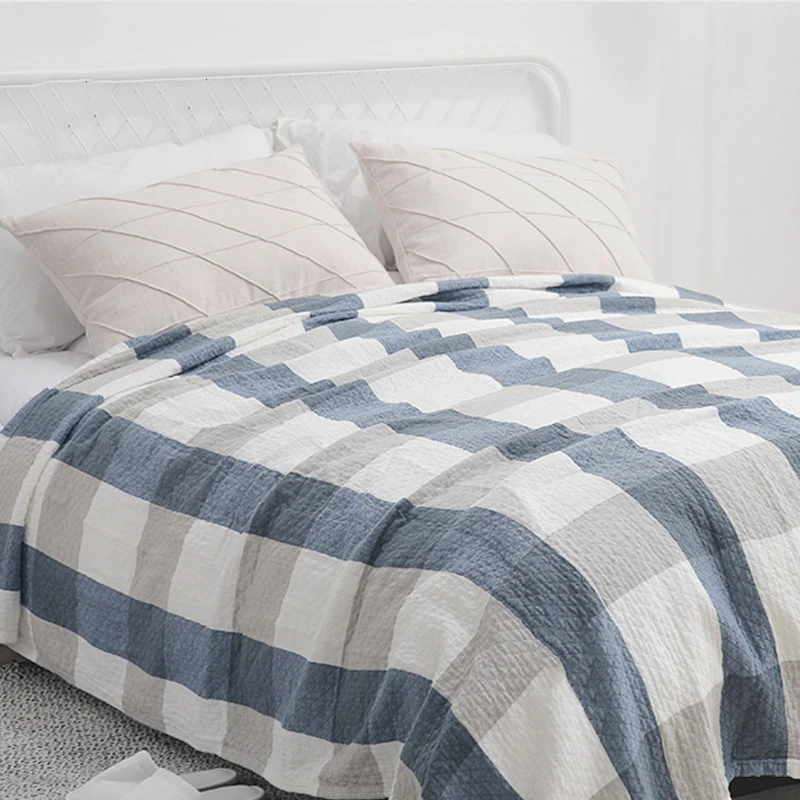 

Plaid Cotton Blanket for Bed Summer Thin Towel Quilt Gauze Super Soft Throw Blankets Queen King Bedspread Bedding Bed Cover