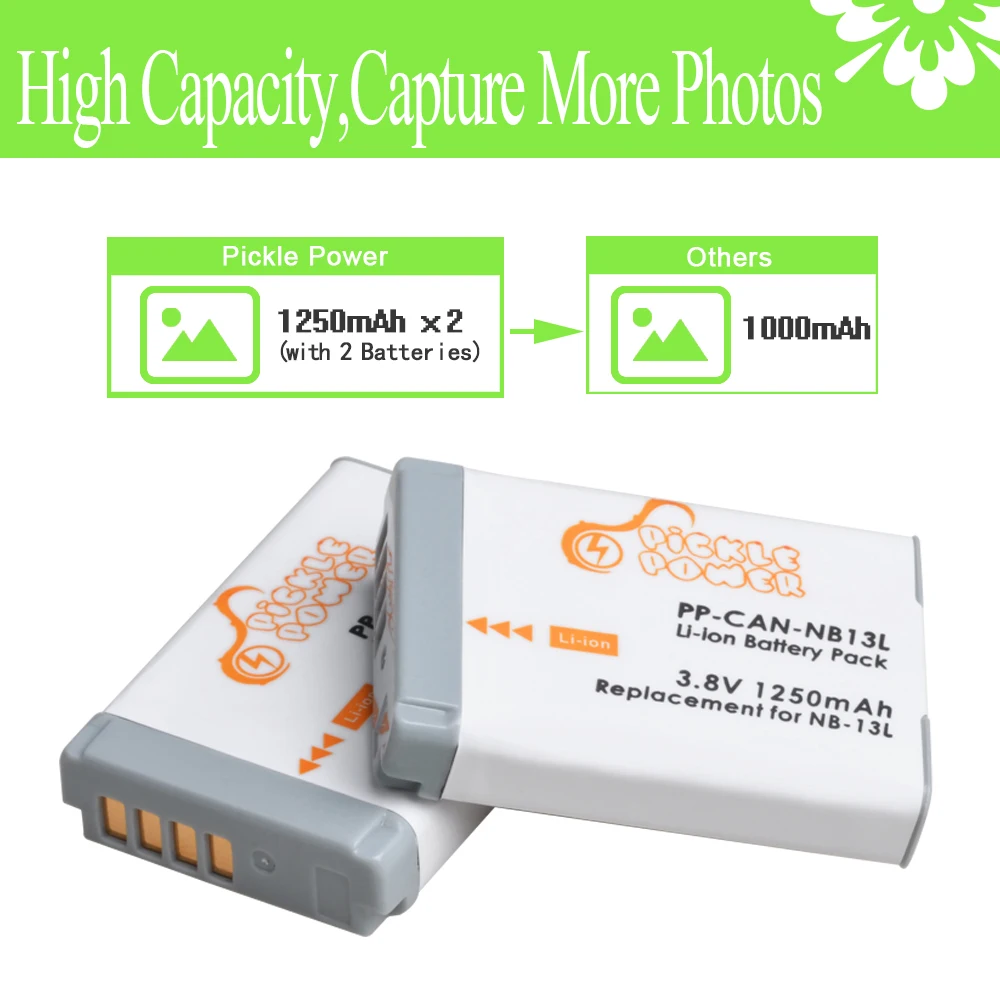 Pickle Power 1250mAh NB-13L NB 13L NB13L Battery For Canon Canon G7 X Mark II G7X PM165 G5 X G5X G9 X G9X SX620 SX720 HS cameras